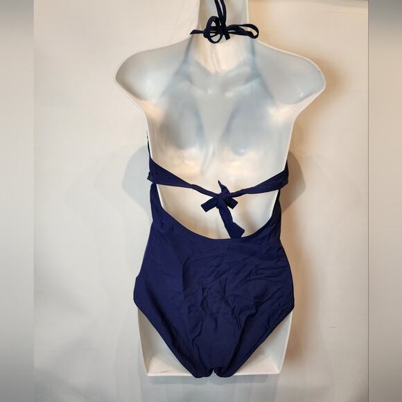 Tempt Me New Navy Blue One Piece Swimsuit Bathing Suit Halter Size L - Picture 3 of 13